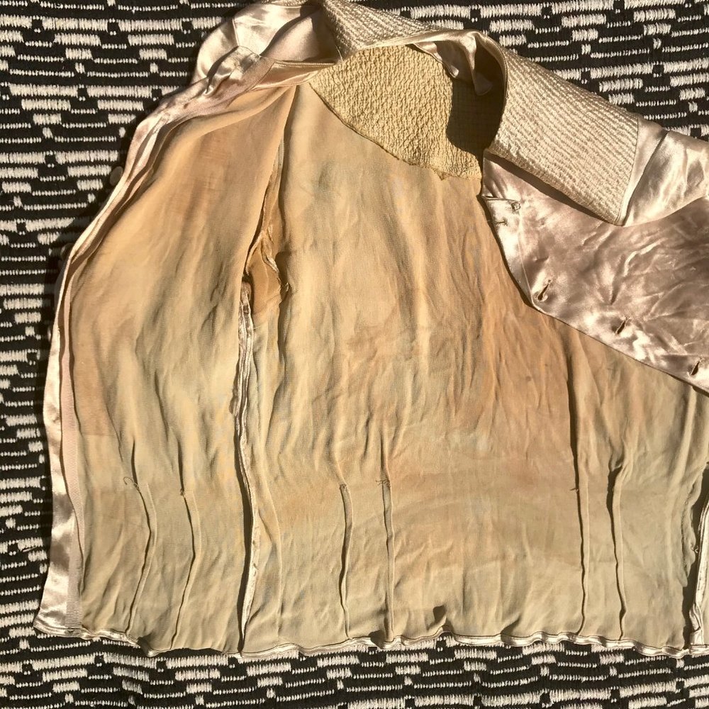 vintage champagne satin button blouse cardigan - Picture 16 of 16